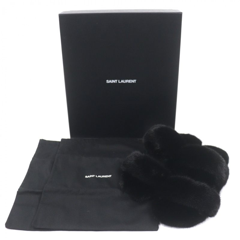 Saint Laurent Paris Mink Slide Sandals Black 44