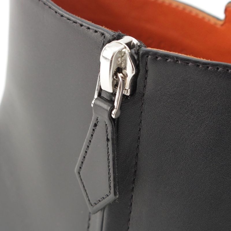 Hermes Demarche Leather Heel Side Zip Short Boots Black 35