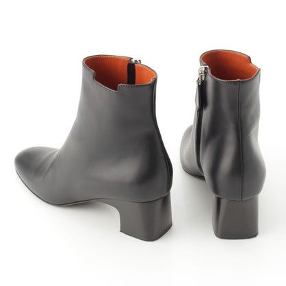 Hermes Demarche Leather Heel Side Zip Short Boots Black 35