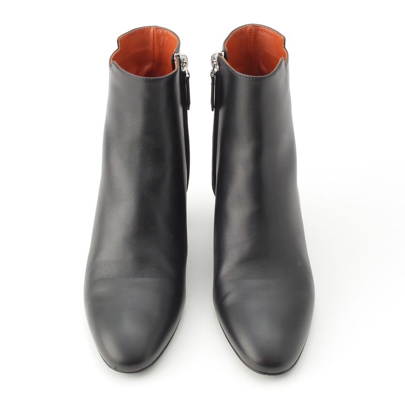Hermes Demarche Leather Heel Side Zip Short Boots Black 35