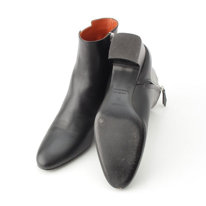 Hermes Demarche Leather Heel Side Zip Short Boots Black 35
