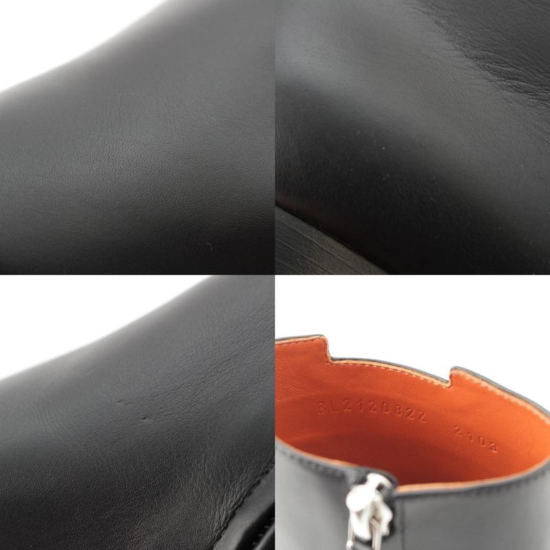 Hermes Demarche Leather Heel Side Zip Short Boots Black 35