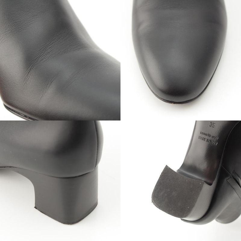 Hermes Demarche Leather Heel Side Zip Short Boots Black 35