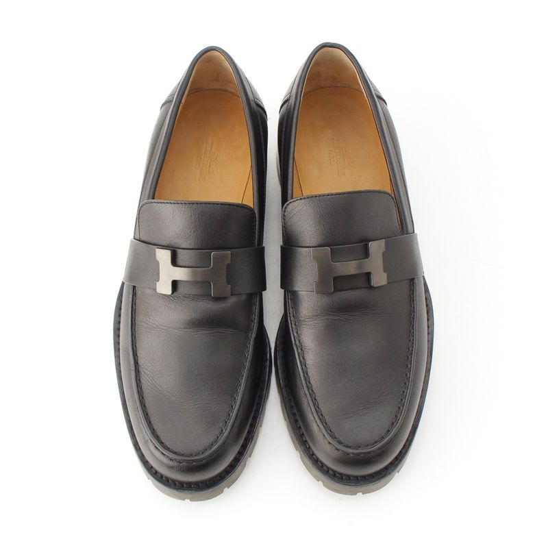 Hermes Gregoire Leather Loafers Black 39