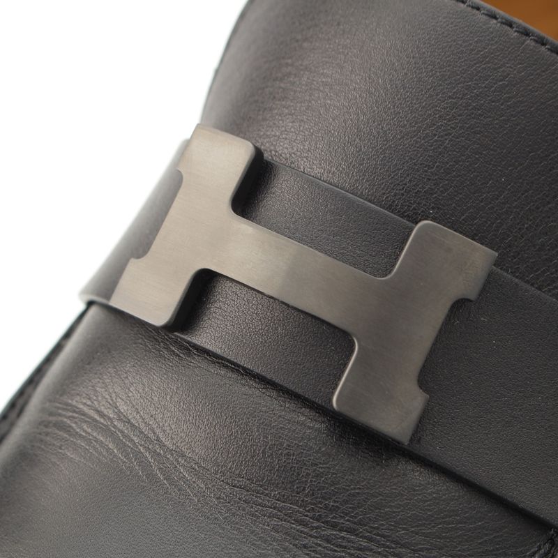 Hermes Gregoire Leather Loafers Black 39
