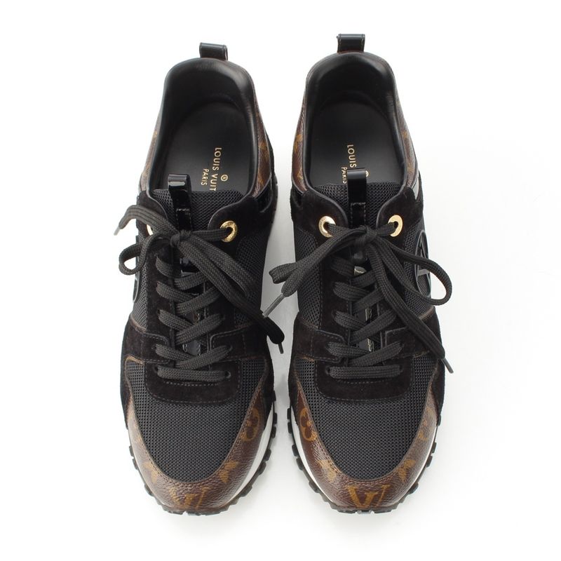 Louis Vuitton Monogram Run Away Sneakers Shoes Black Brown 38 X