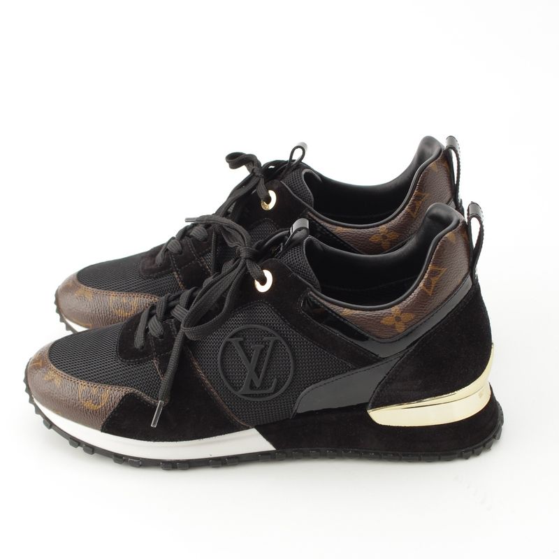 Louis Vuitton Monogram Run Away Sneakers Shoes Black Brown 38 X