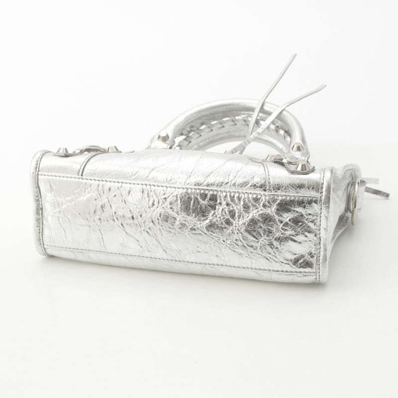 Balenciaga Leather le City Mini 2-Way Shoulder Handbag Silver