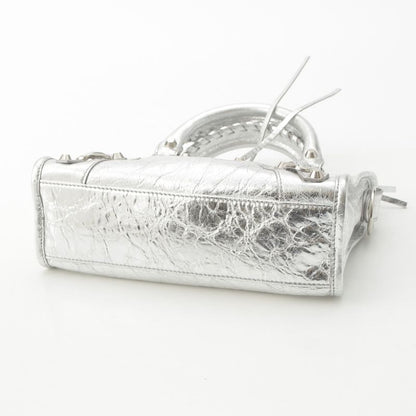 Balenciaga Leather le City Mini 2-Way Shoulder Handbag Silver