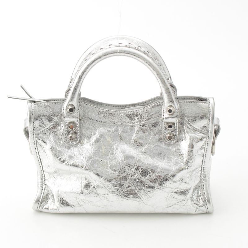 Balenciaga Leather le City Mini 2-Way Shoulder Handbag Silver