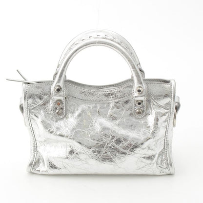 Balenciaga Leather le City Mini 2-Way Shoulder Handbag Silver