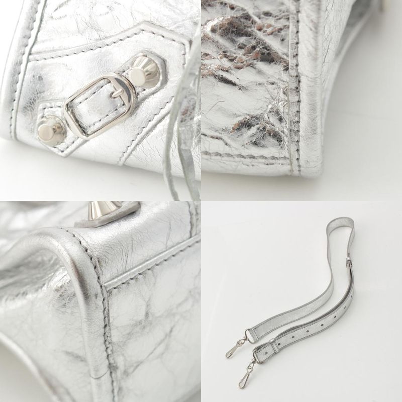 Balenciaga Leather le City Mini 2-Way Shoulder Handbag Silver
