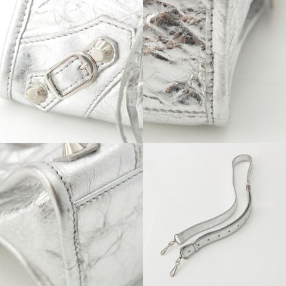 Balenciaga Leather le City Mini 2-Way Shoulder Handbag Silver
