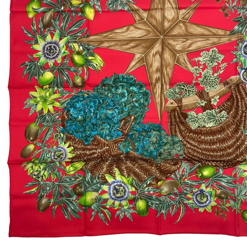 Hermes Scarf Silk Carre 90 Passiflores Passion Flower Red