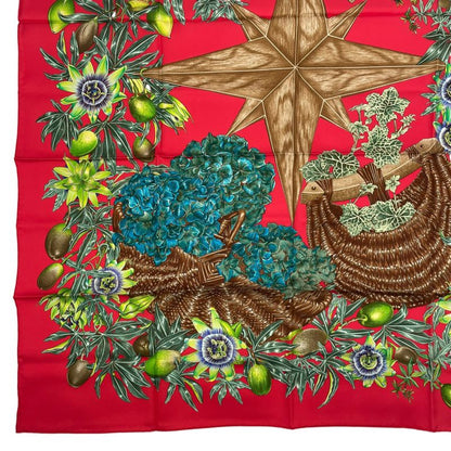 Hermes Scarf Silk Carre 90 Passiflores Passion Flower Red