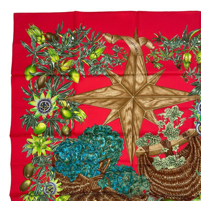 Hermes Scarf Silk Carre 90 Passiflores Passion Flower Red