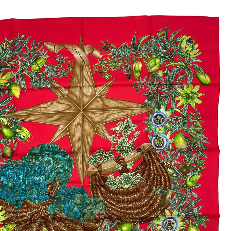 Hermes Scarf Silk Carre 90 Passiflores Passion Flower Red