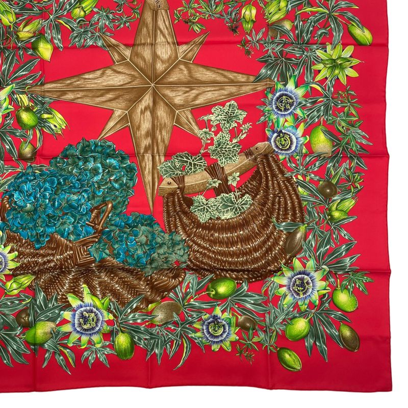 Hermes Scarf Silk Carre 90 Passiflores Passion Flower Red