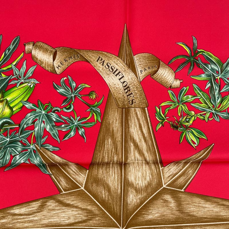 Hermes Scarf Silk Carre 90 Passiflores Passion Flower Red