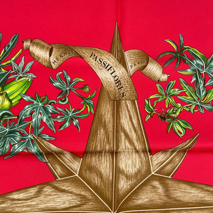 Hermes Scarf Silk Carre 90 Passiflores Passion Flower Red