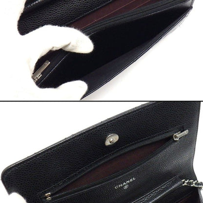 Chanel Shoulder Bag Quilted Classic Chain Wallet Black Gold Grained