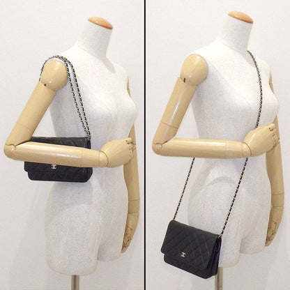 Chanel Shoulder Bag Quilted Classic Chain Wallet Black Gold Grained