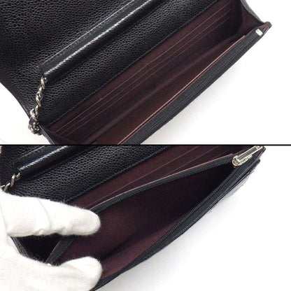 Chanel Shoulder Bag Quilted Classic Chain Wallet Black Gold Grained