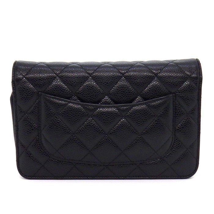 Chanel Shoulder Bag Quilted Classic Chain Wallet Black Gold Grained