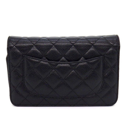 Chanel Shoulder Bag Quilted Classic Chain Wallet Black Gold Grained