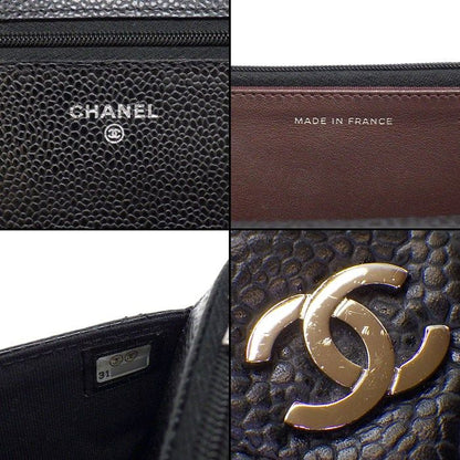 Chanel Shoulder Bag Quilted Classic Chain Wallet Black Gold Grained
