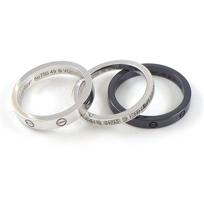 Cartier Ring Love Sleeve Diamond Black Ceramic 18K White Gold 49