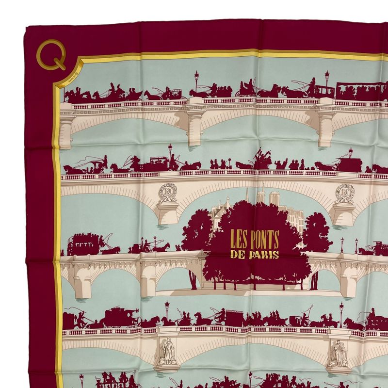 Hermes Scarf Silk Carre 90 les Ponts de Paris Bridges of Red