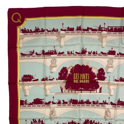 Hermes Scarf Silk Carre 90 les Ponts de Paris Bridges of Red