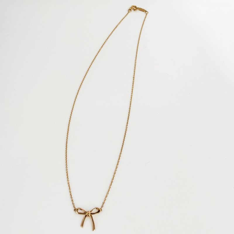 Tiffany & Co Necklace Bow Ribbon Mini Pendant 750 18k Rose Gold