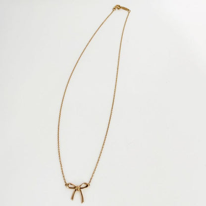 Tiffany & Co Necklace Bow Ribbon Mini Pendant 750 18k Rose Gold