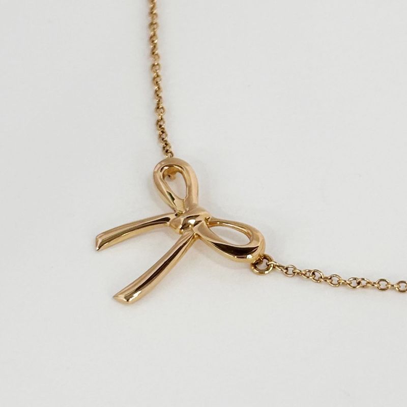 Tiffany & Co Necklace Bow Ribbon Mini Pendant 750 18k Rose Gold