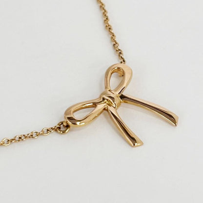 Tiffany & Co Necklace Bow Ribbon Mini Pendant 750 18k Rose Gold