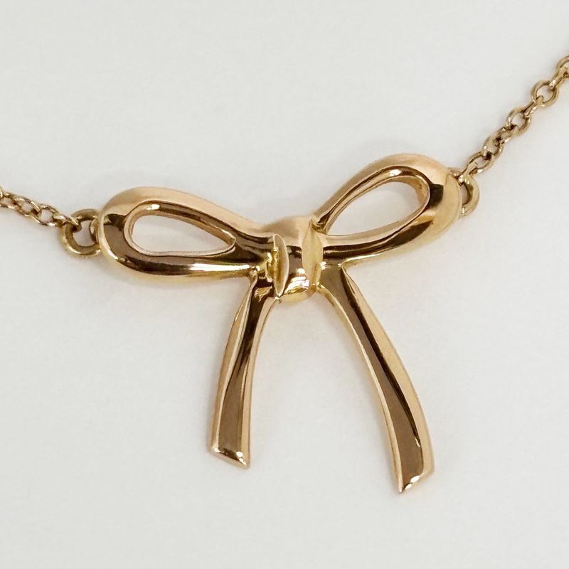 Tiffany & Co Necklace Bow Ribbon Mini Pendant 750 18k Rose Gold