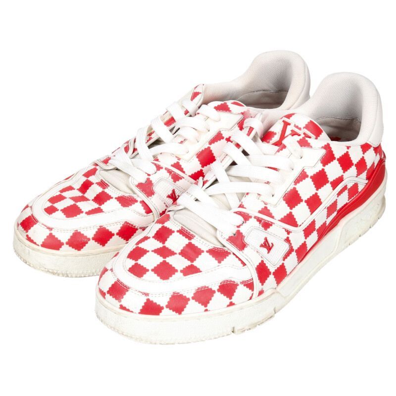 Louis Vuitton LV Trainer Damier Check Cles the Sneakers 7.5 White Red