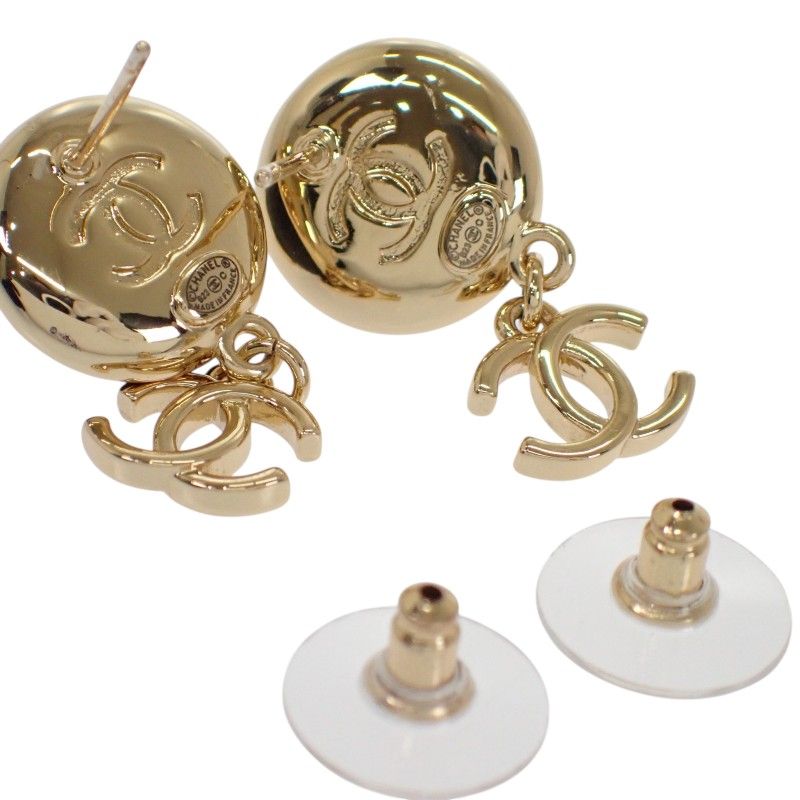 Chanel CC Camellia CC Logo Earrings Metal Leather Gold Black