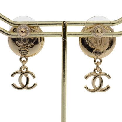 Chanel CC Camellia CC Logo Earrings Metal Leather Gold Black