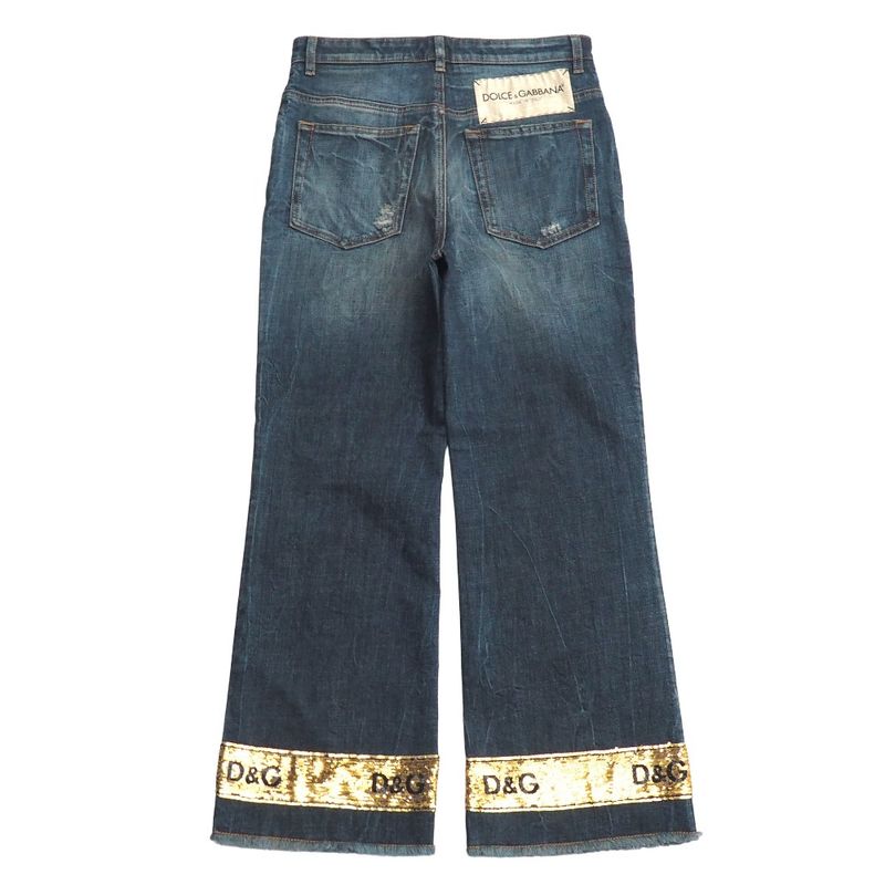 Dolce & Gabbana Denim Pants 40 Sequin Stretch Faux Damage