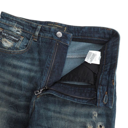 Dolce & Gabbana Denim Pants 40 Sequin Stretch Faux Damage