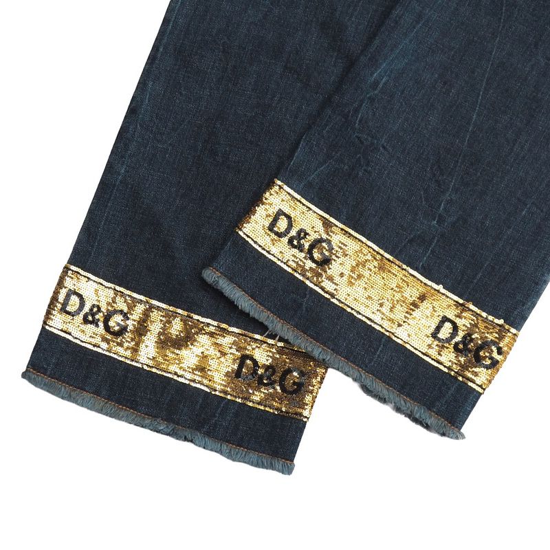 Dolce & Gabbana Denim Pants 40 Sequin Stretch Faux Damage