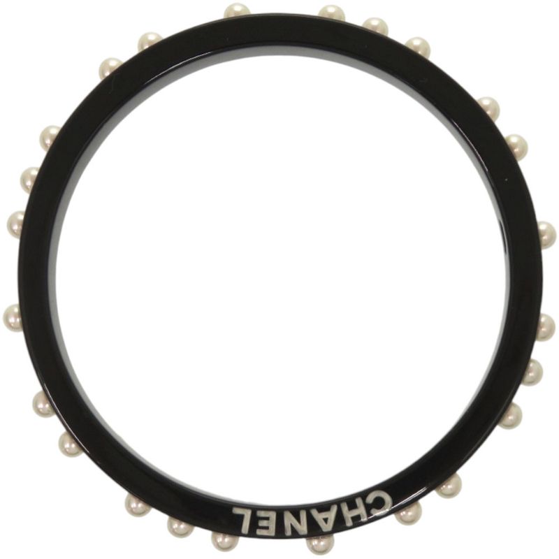 Chanel Logo Faux Pearl Plastic Black Bangle