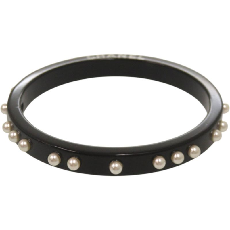 Chanel Logo Faux Pearl Plastic Black Bangle