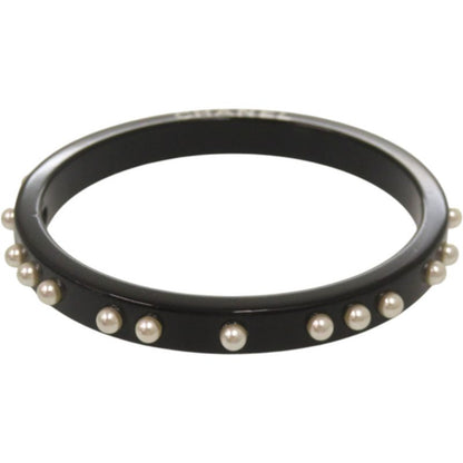 Chanel Logo Faux Pearl Plastic Black Bangle
