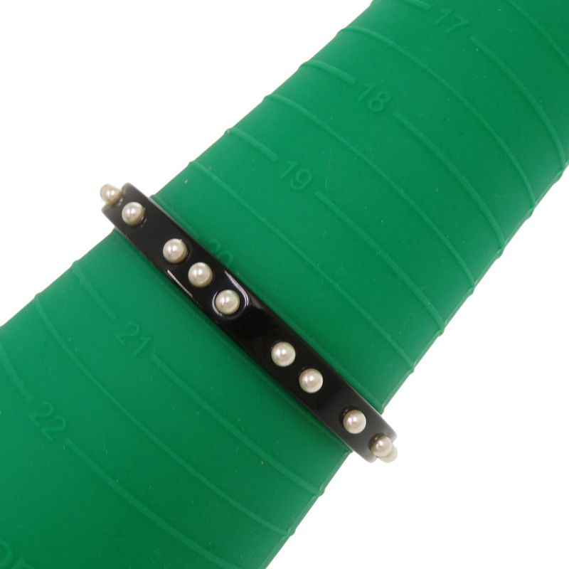 Chanel Logo Faux Pearl Plastic Black Bangle