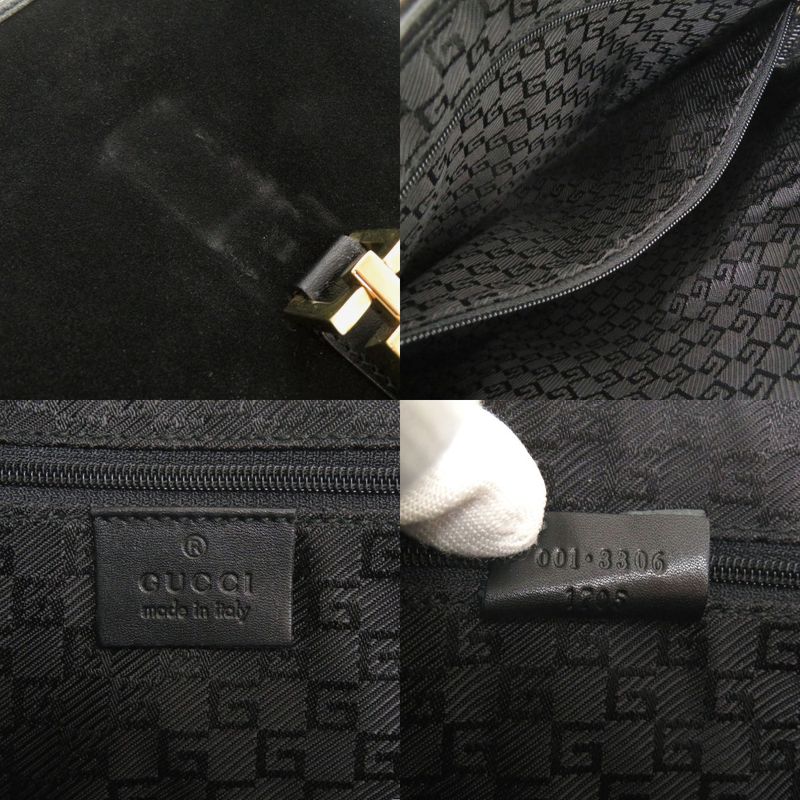 Gucci Jackie 001 Shoulder Bag Suede Leather Black