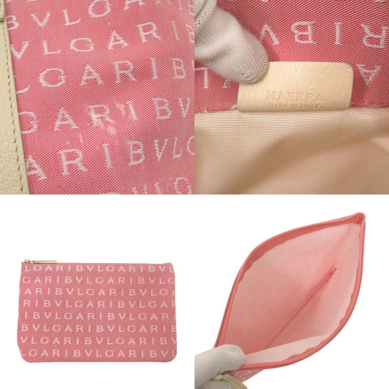 Bvlgari Logomania Tote Canvas Leather Pink